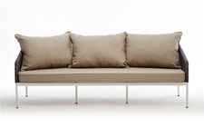 диван садовый Канны [KAN-S-3-001 W Mua H-grey(beige15052)] 3-х местный, плетёный из роупа